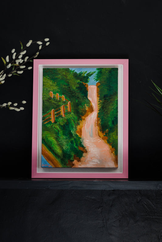 'Glenariff', Original Oil Painting in vibrant pink frame